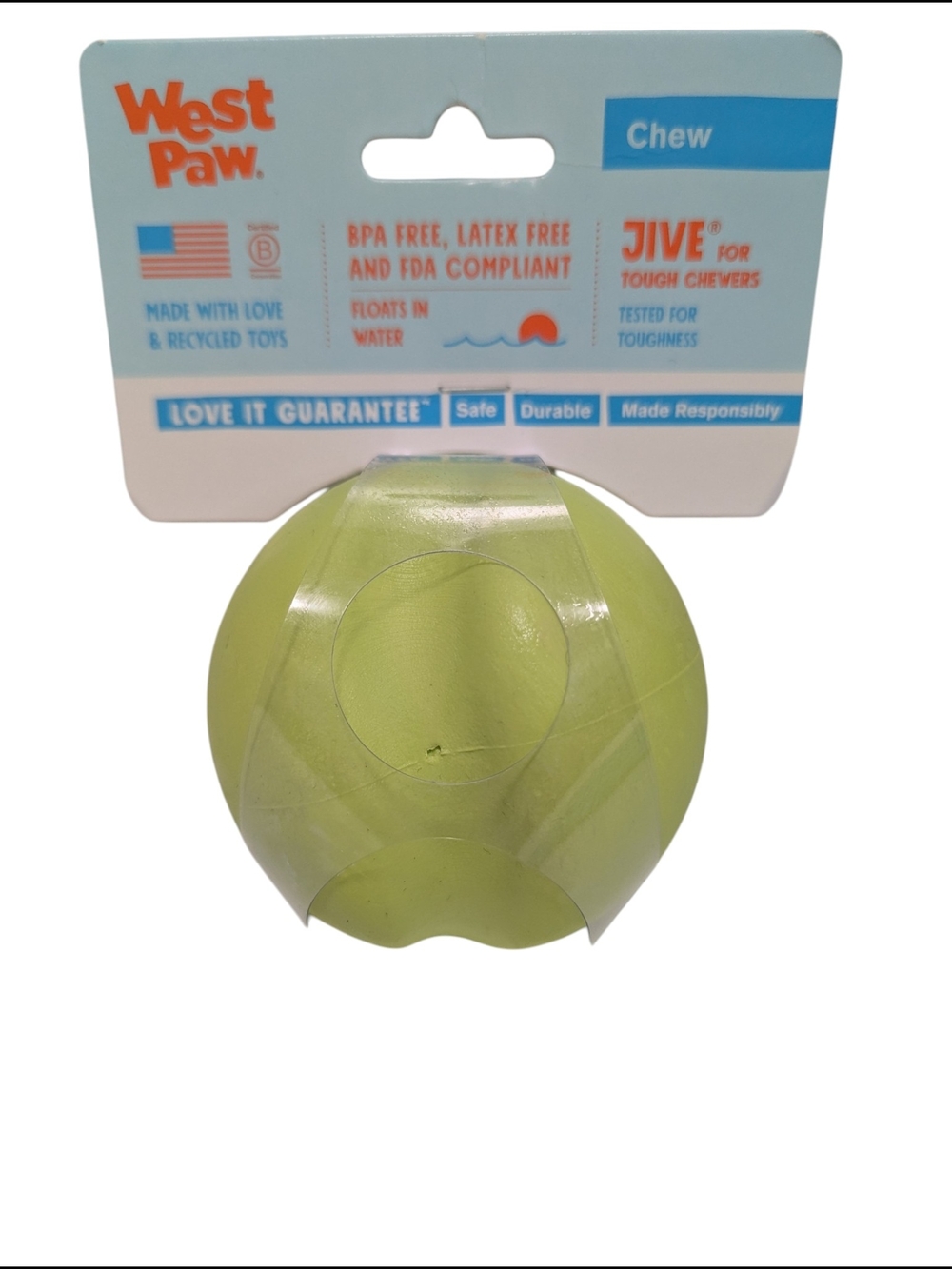 NWT West Paw Jive Chew Ball - Lime Green